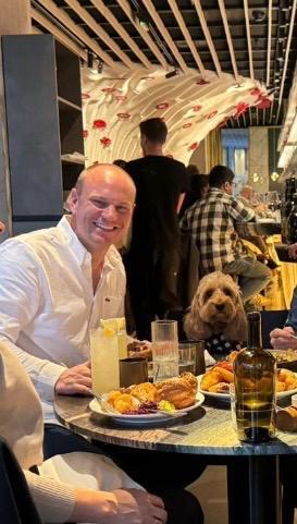 John Belloni, owner and founder of HJR Roofing Services Ltd, with his dog Barney — trusted North London roofer with 25 years experience in the trade