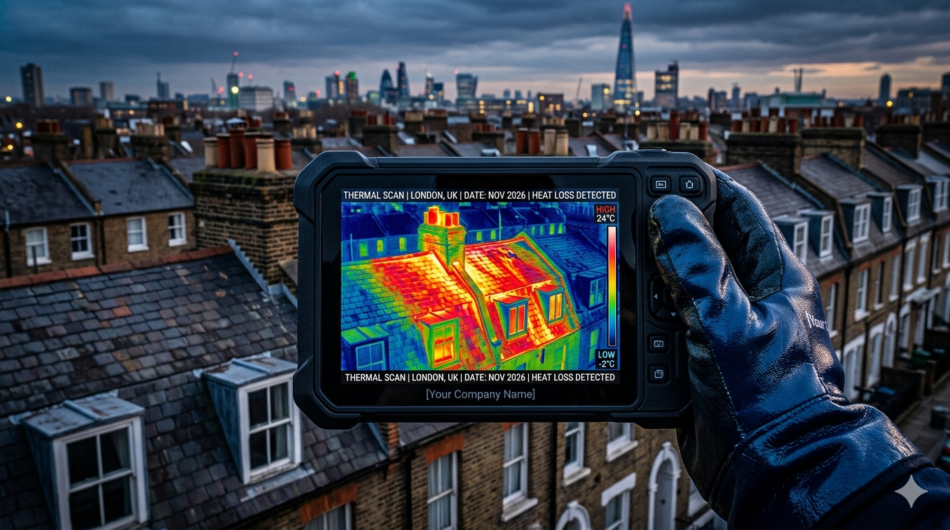 London rooftops — good insulation and a well-maintained roof help reduce heat loss